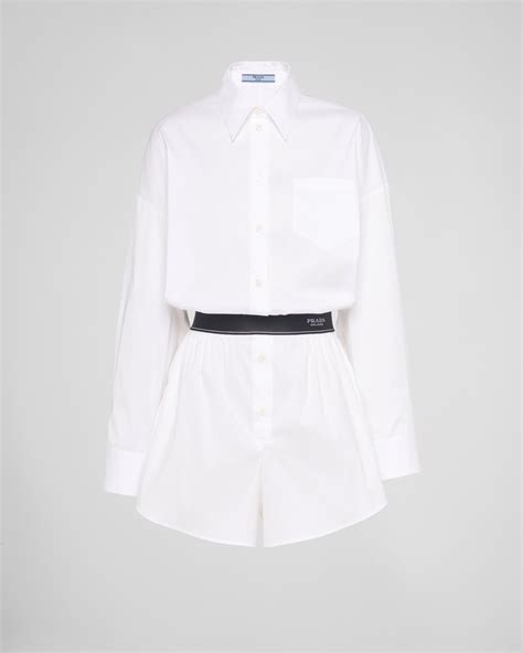 prada white romper|White Stretch poplin short jumpsuit .